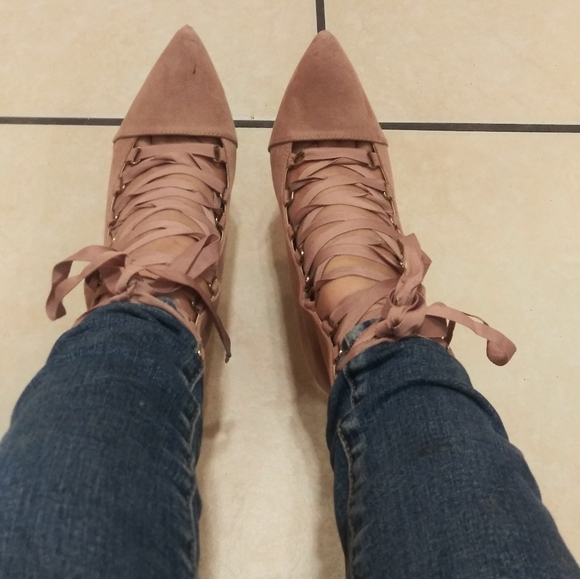 Ribbon Lace up Pointy Stiletto Booties High Heels Women - Picture 8 of 8